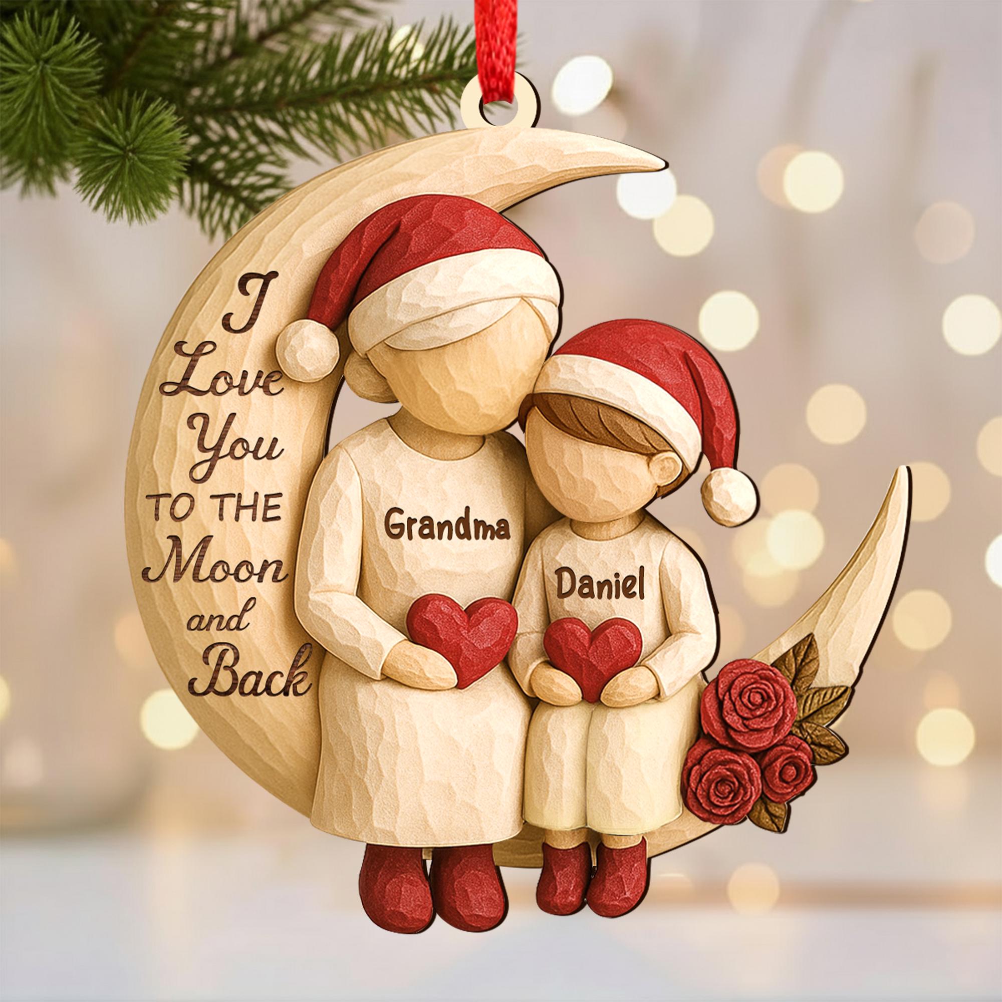 Custom Grandma Grandkids on Moon Ornament, Grandma Christmas Keepsake, Heartfelt Christmas Gift from Grandkids, 2D Wooden Ornament