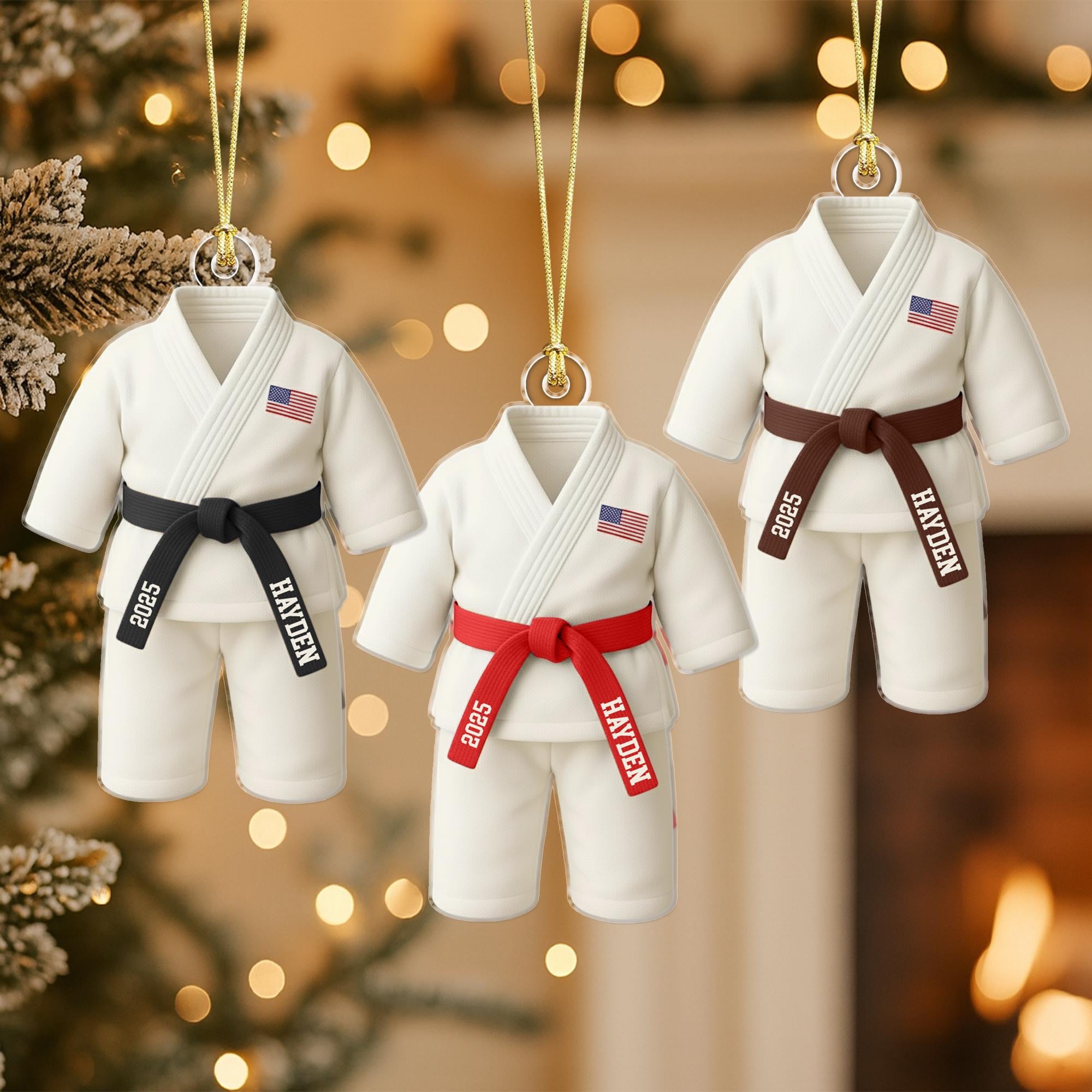 Personalized Karate Ornament: Karate Uniform For Girls Boys, Custom Belt Color, Karate Black Belt Ranking Gift, Martial Arts Xmas Keepsake