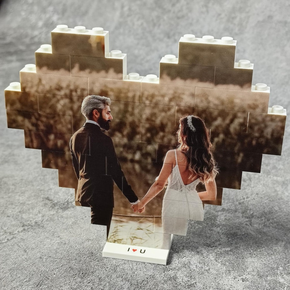 Heart Shaped Photo Blocks, Personalized Picture Building Block with Stand, Cute Gift for Couple