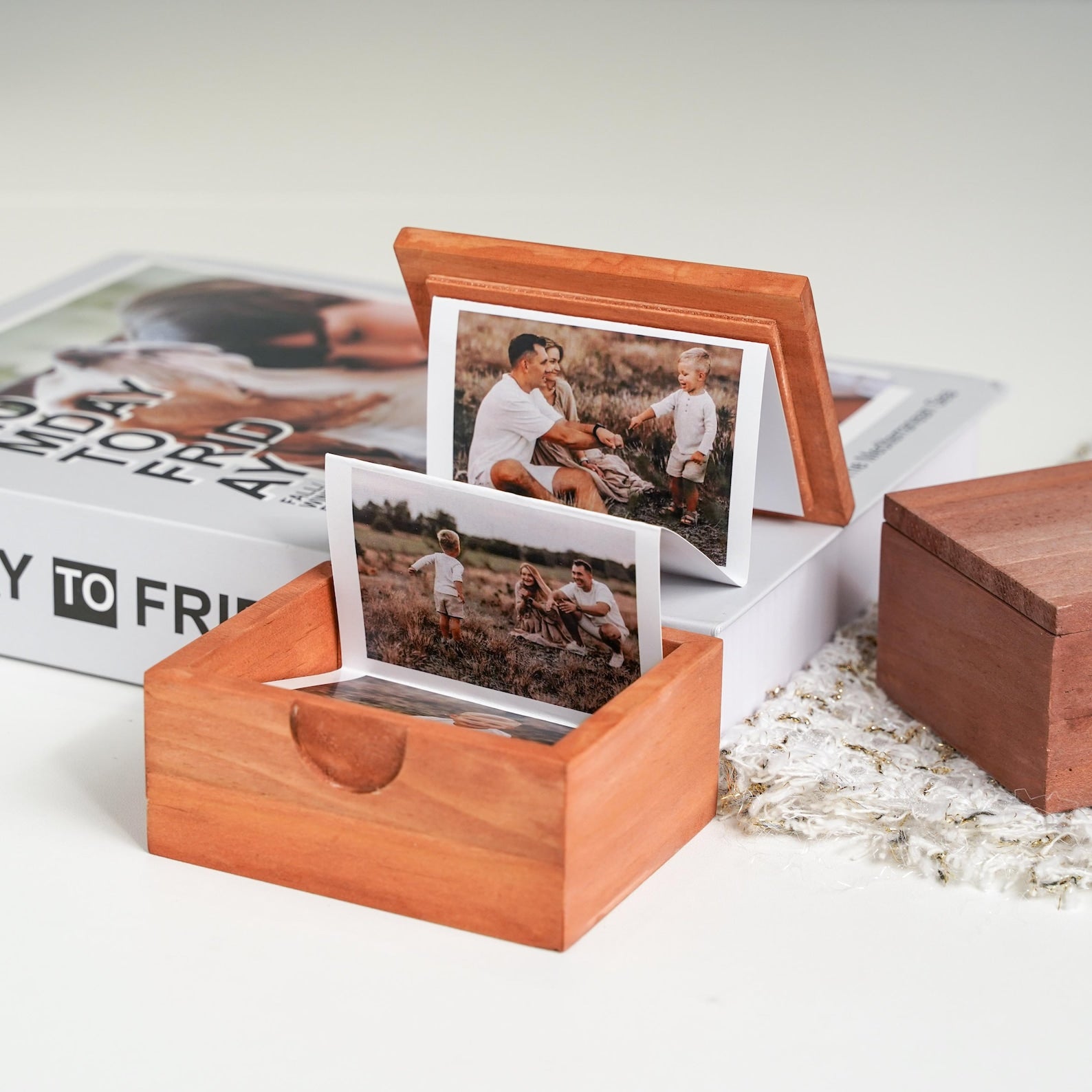 Pull Out Photo Album Custom Wooden Photo Box Personalized Memory Keepsake Box