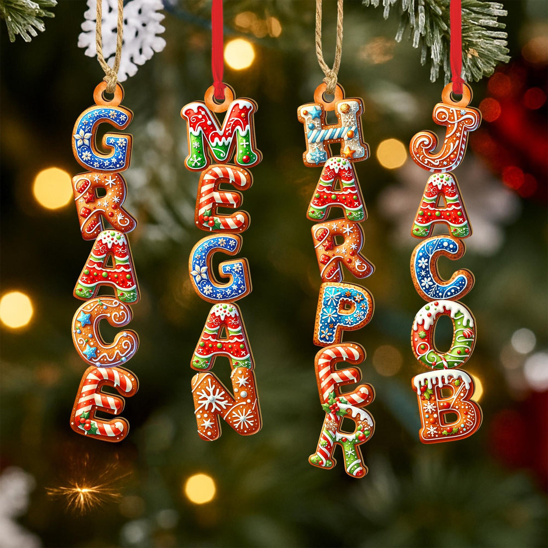 BUNDLE DISCOUNT Gingerbread Letter Acrylic Ornament: Custom Kids Name Ornament, Christmas Stocking Name Tag for Family