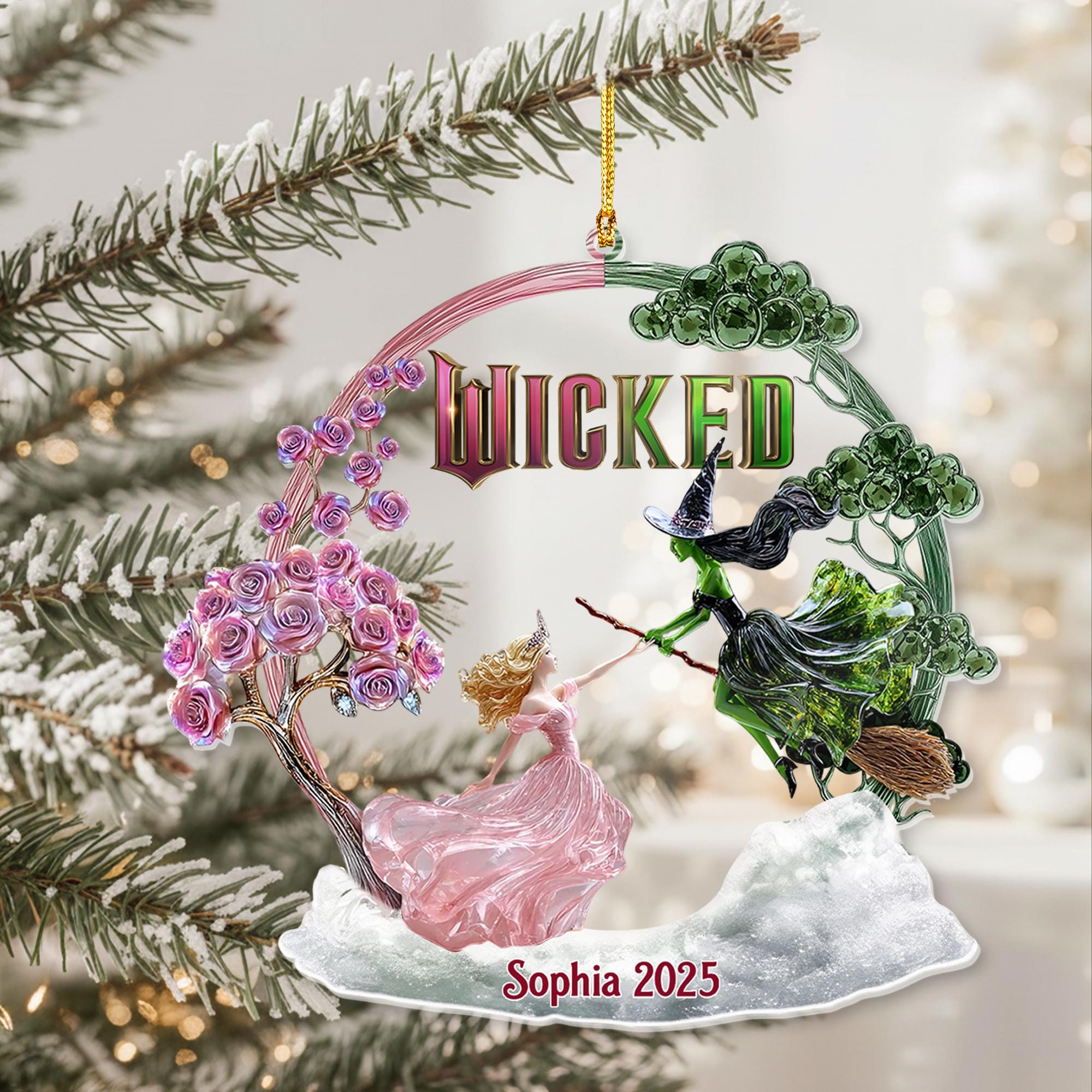 Personalized Wicked Ornament 2025, Elphaba and Glinda Ornament, Wicked The Musical Gift, Emerald City Fantasy, Custom Acrylic Ornament