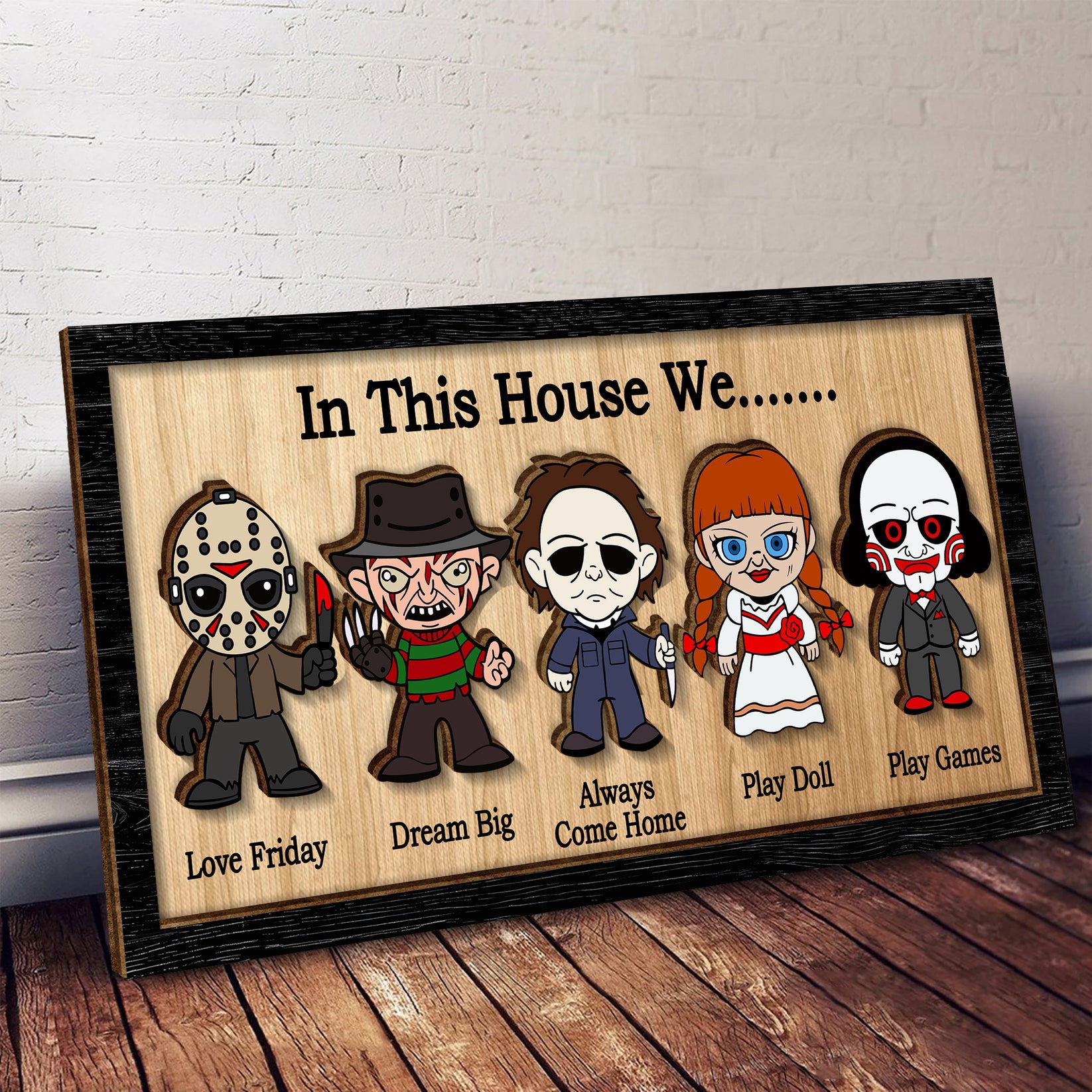 In This House We Horror Halloween 2 Layered Frame Wood Sign