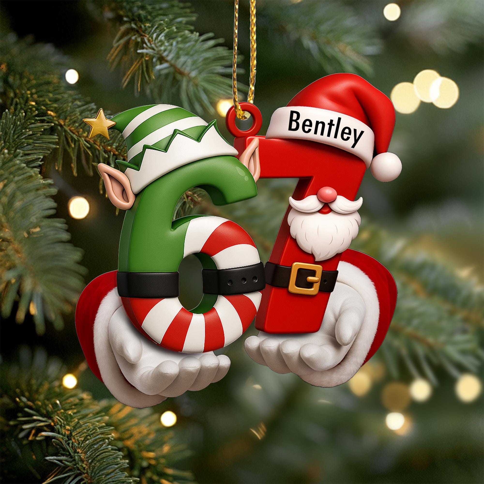 Personalized 67 Ornament, Funny Six Seven 2D Flat Ornament, Christmas Santa 67 Ornament, Six Seven Ornament, Gen Alpha Teenager Ornament