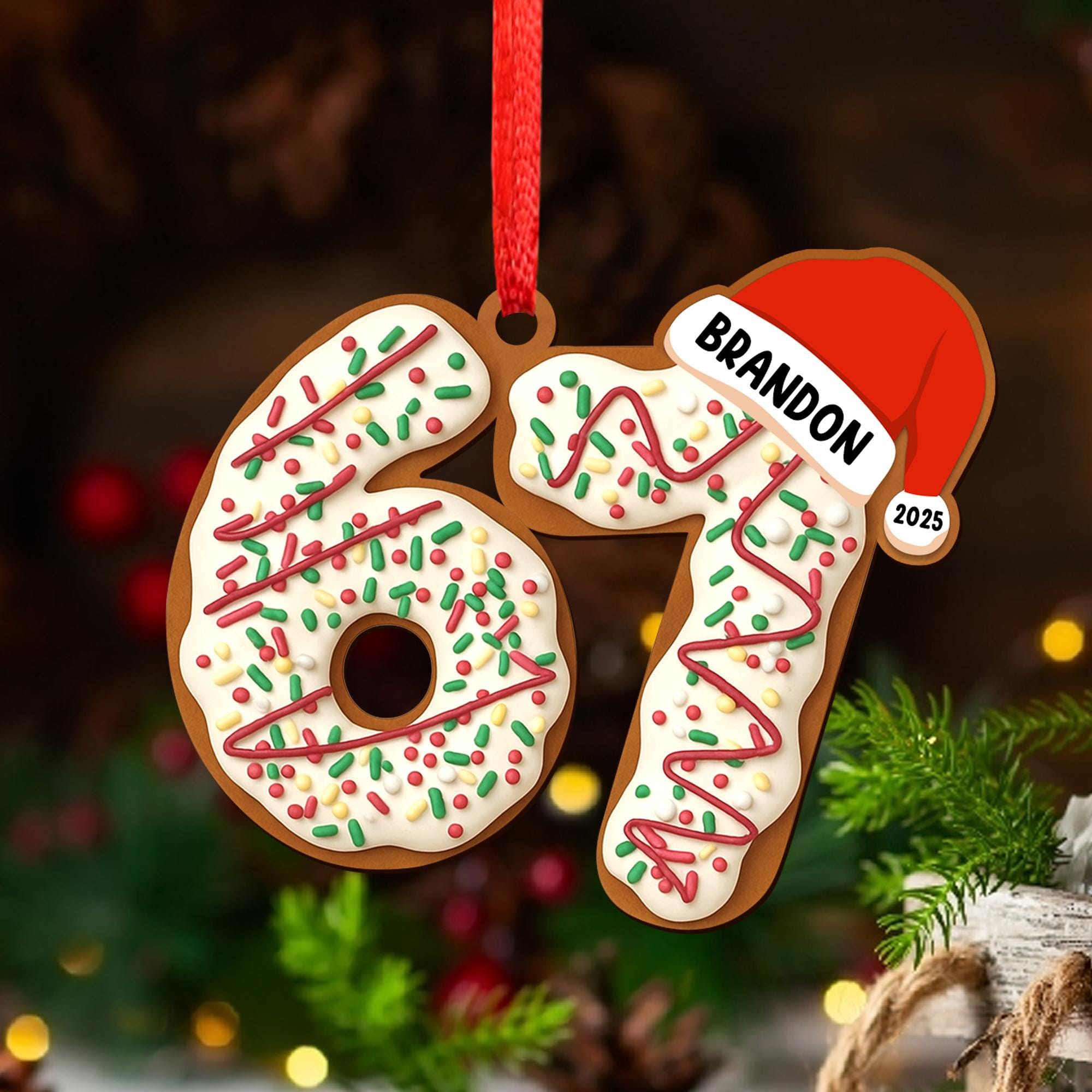 Personalized Name Six Seven Ornament, Funny Six Seven 67 Ornament, Christmas Santa 67 Ornament, Gen Z, Gen Alpha Teenager Ornament