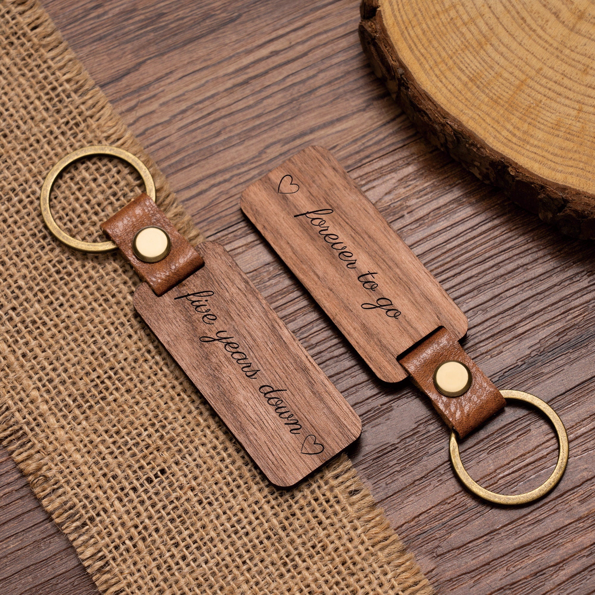 Personalised Wood Couple Keychain, Engraved Keyrings for Couple, Gift For Boyfriend or Husband