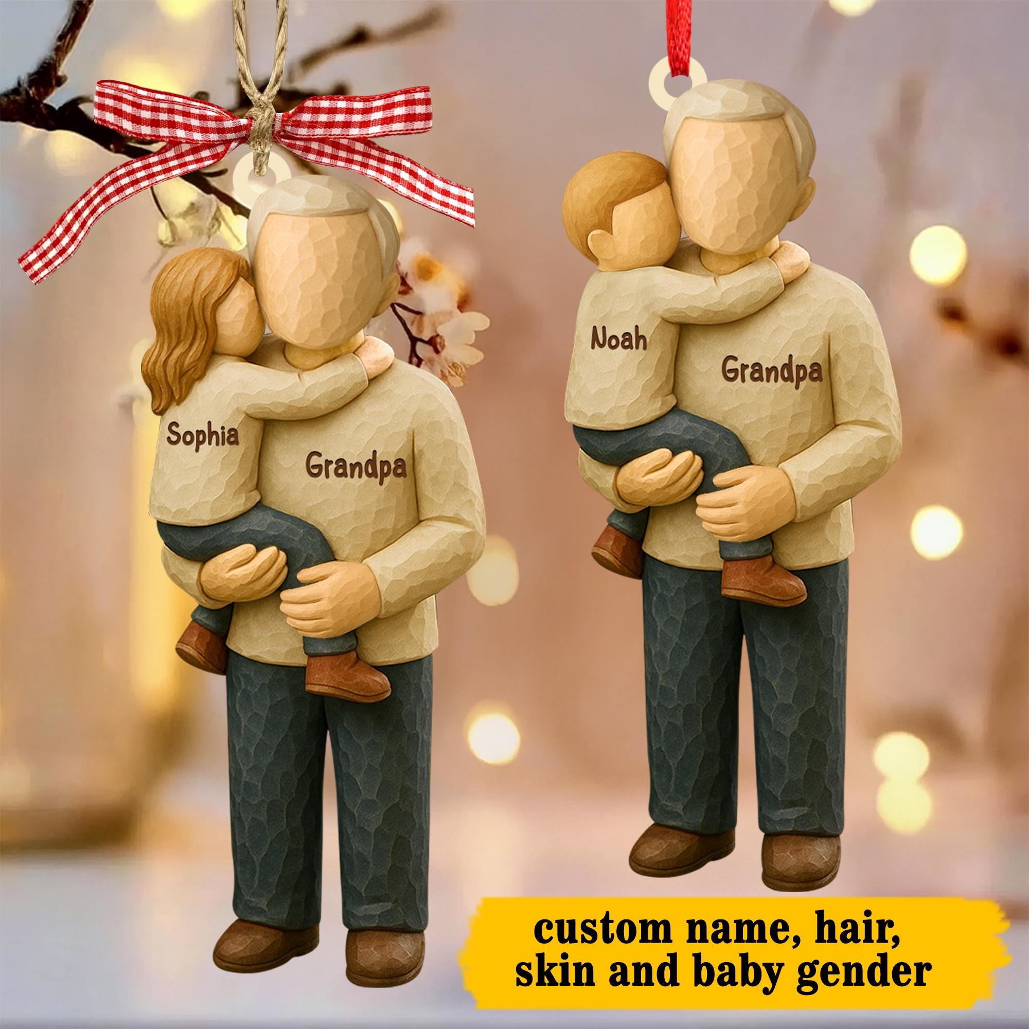 Personalized Grandpa and Kid Christmas Ornament: Christmas Gift for Grandpa, 2D Acrylic Ornament