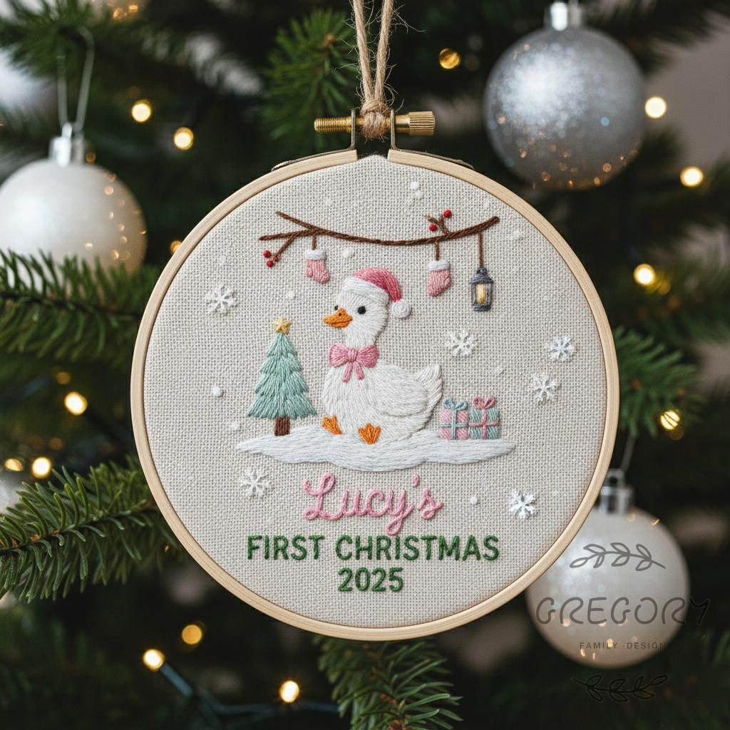 Personalized Embroidered Bear Baby's First Christmas Ornament, Custom Unique Gift for New Baby, Christmas 2025 Gift, Holiday Decor