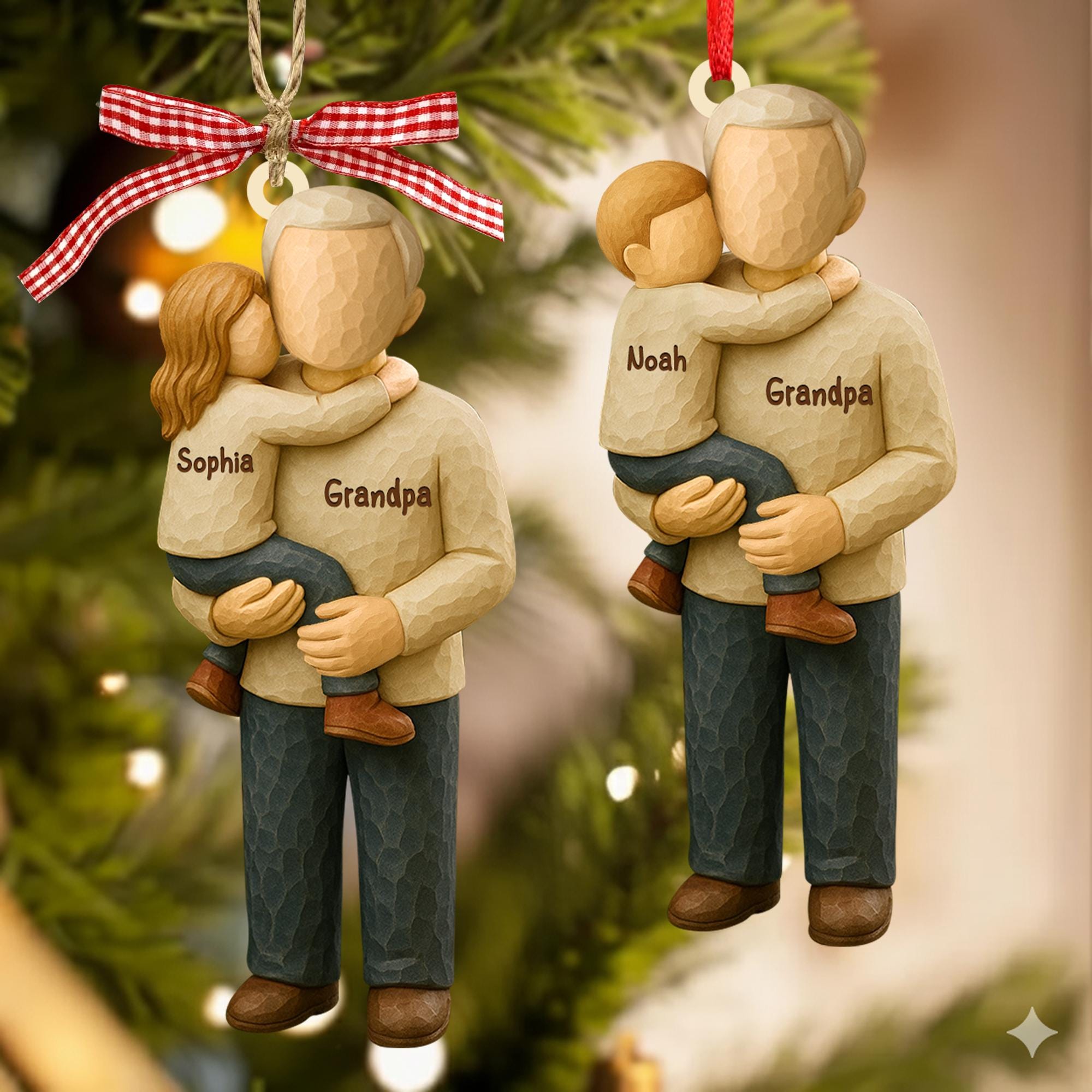 Personalized Grandpa and Kid Christmas Ornament: Christmas Gift for Grandpa, 2D Acrylic Ornament
