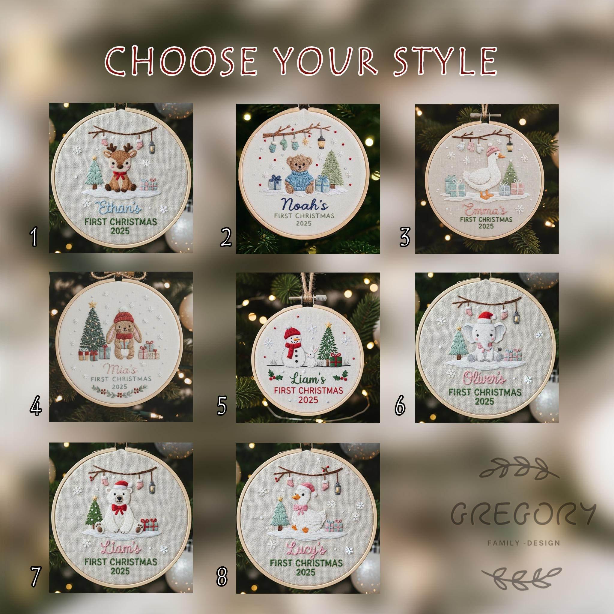 Personalized Embroidered Bear Baby's First Christmas Ornament, Custom Unique Gift for New Baby, Christmas 2025 Gift, Holiday Decor