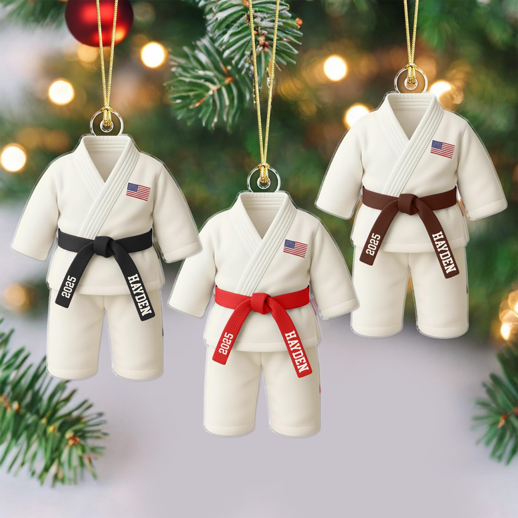 Personalized Karate Ornament: Karate Uniform For Girls Boys, Custom Belt Color, Karate Black Belt Ranking Gift, Martial Arts Xmas Keepsake