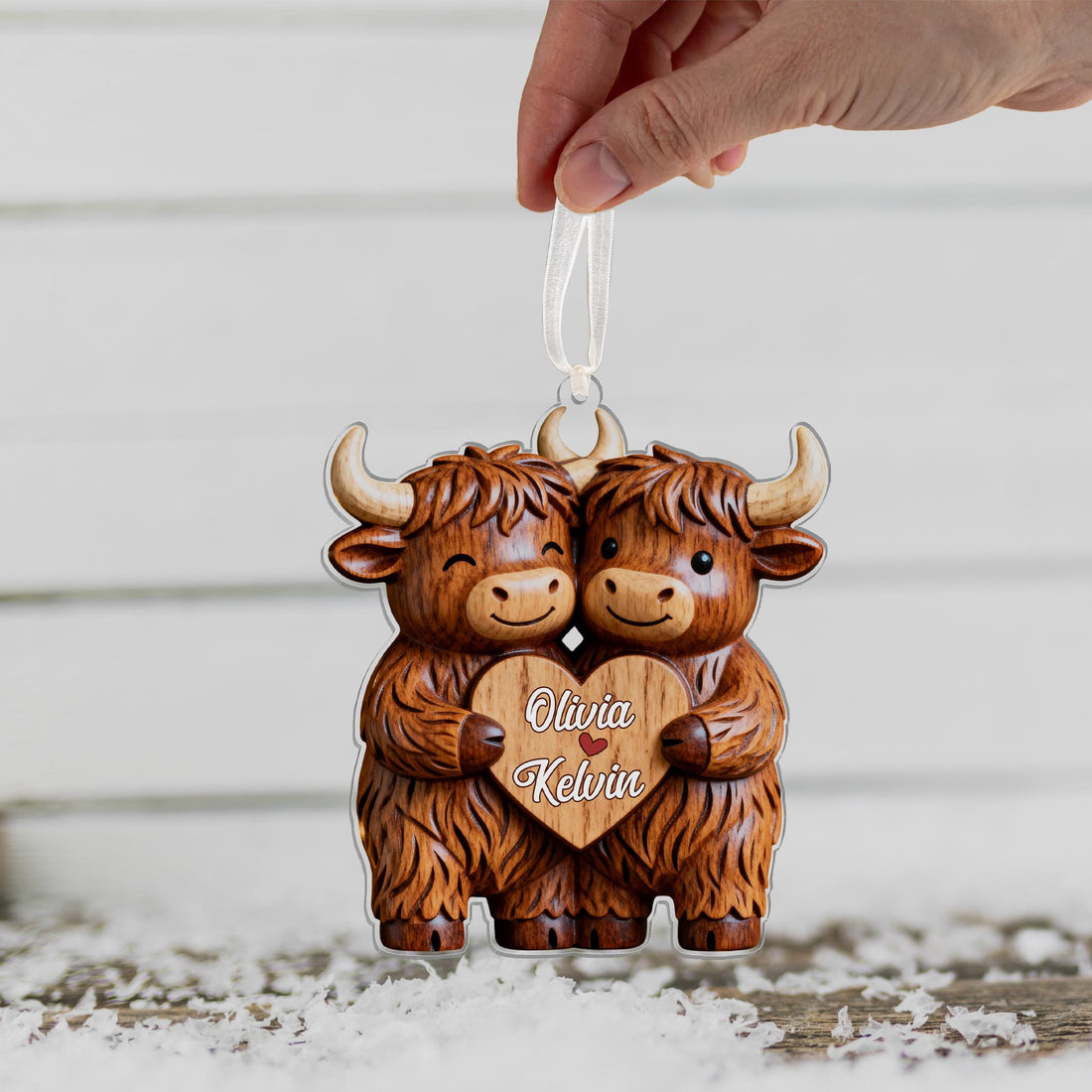 Highland Cowl Couple Acrylic Ornament,Personalized Name Christmas Gift For Couples,Keepsake Christmas 2025,Gift For Her,For Boy,Couple Gift