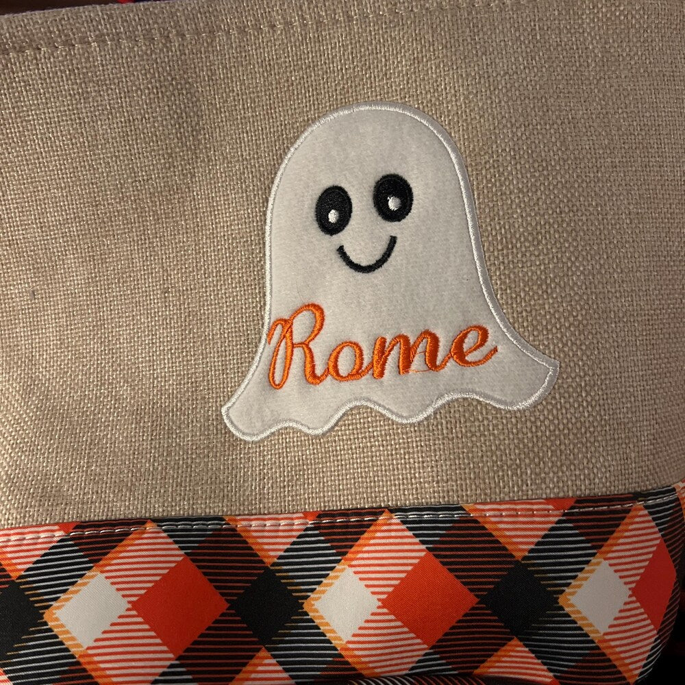 Trick-or-treat bucket, Embroidery Name Personalized, Kid's Candy Bag Halloween Basket