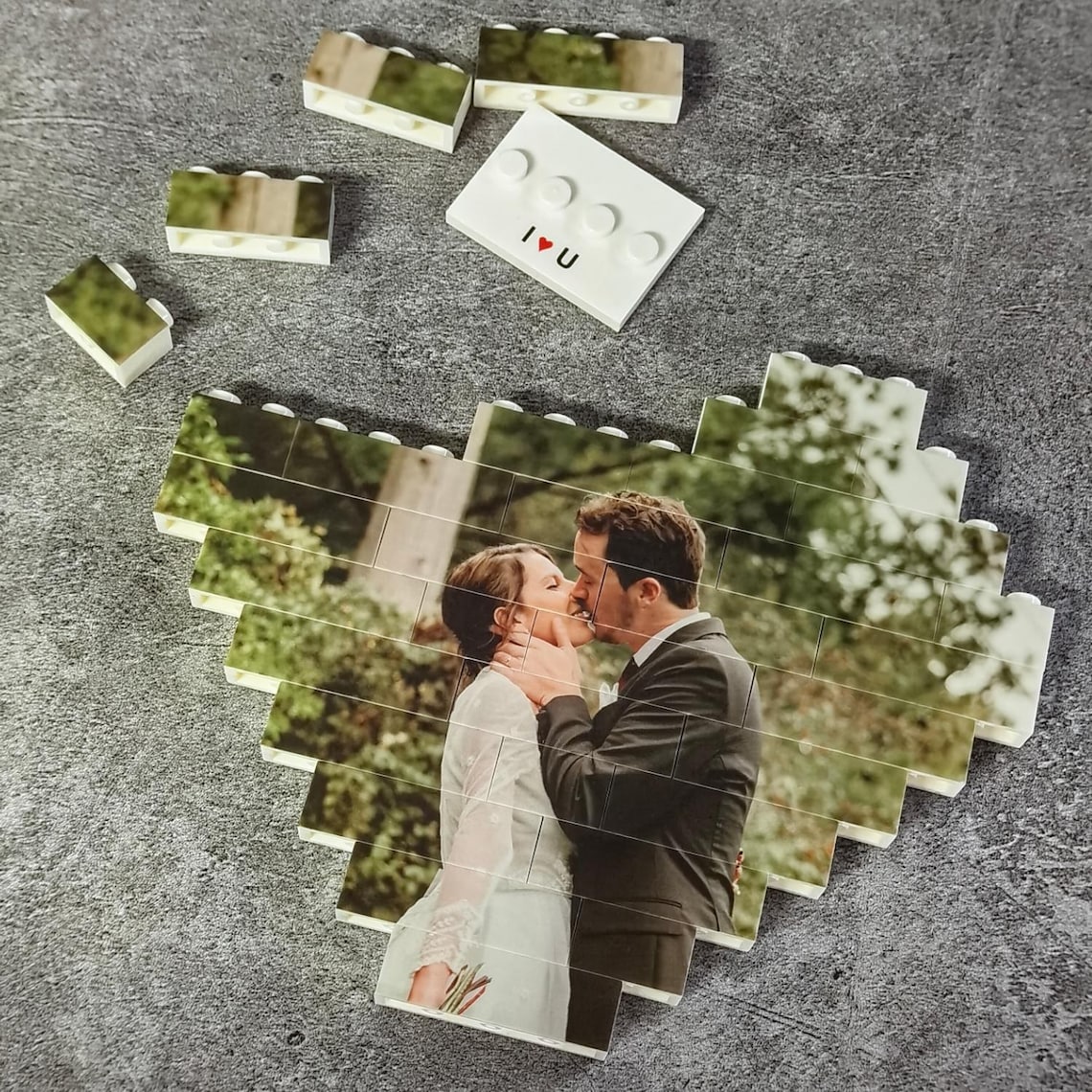 Heart Shaped Photo Blocks, Personalized Picture Building Block with Stand, Cute Gift for Couple