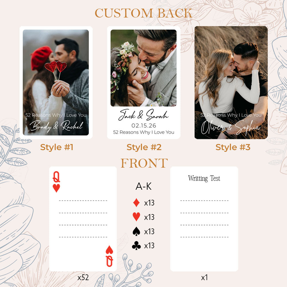 Custom 52 Reasons Why I Love You Playing Cards