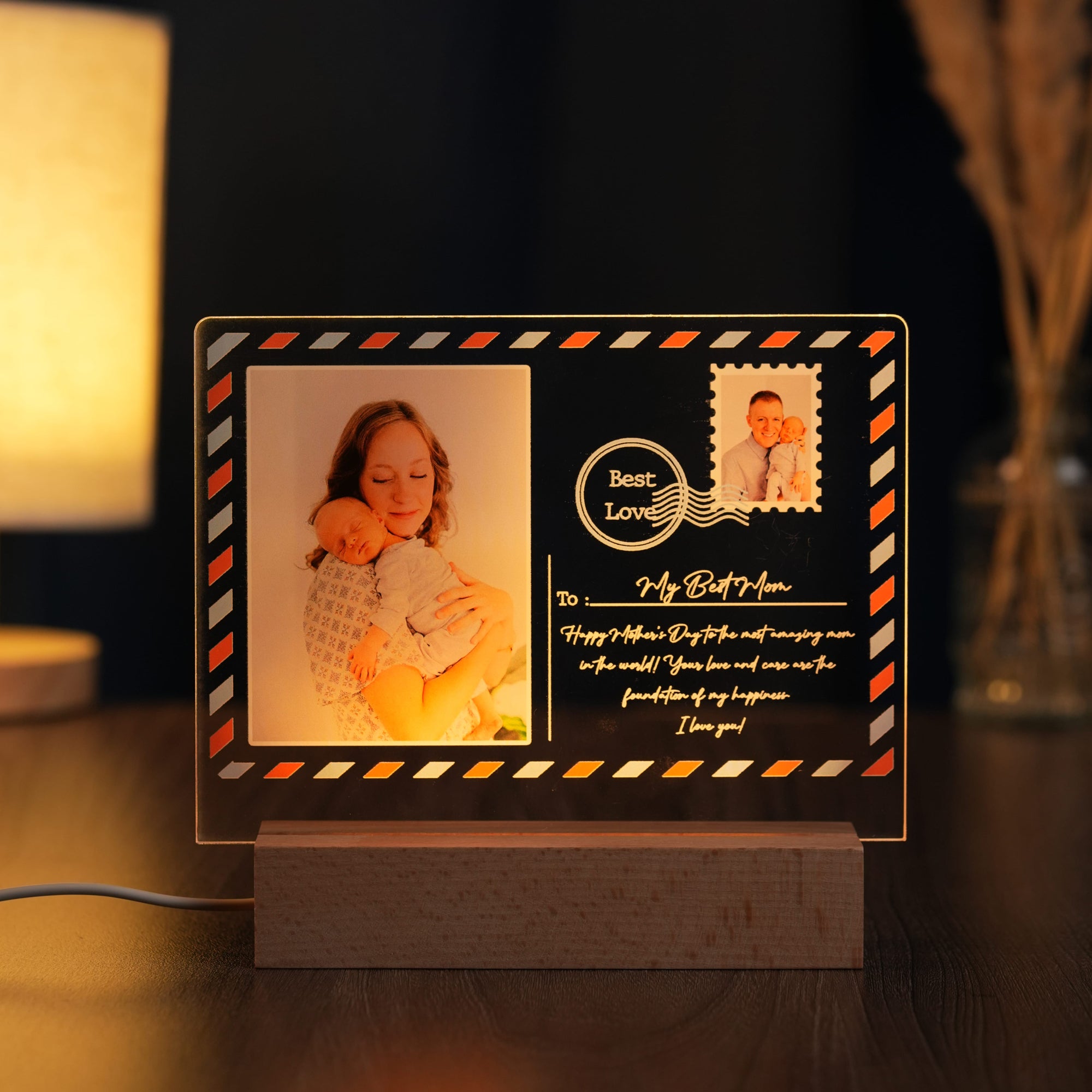 Personalized Postcard Style LED Light for Mother’s Day