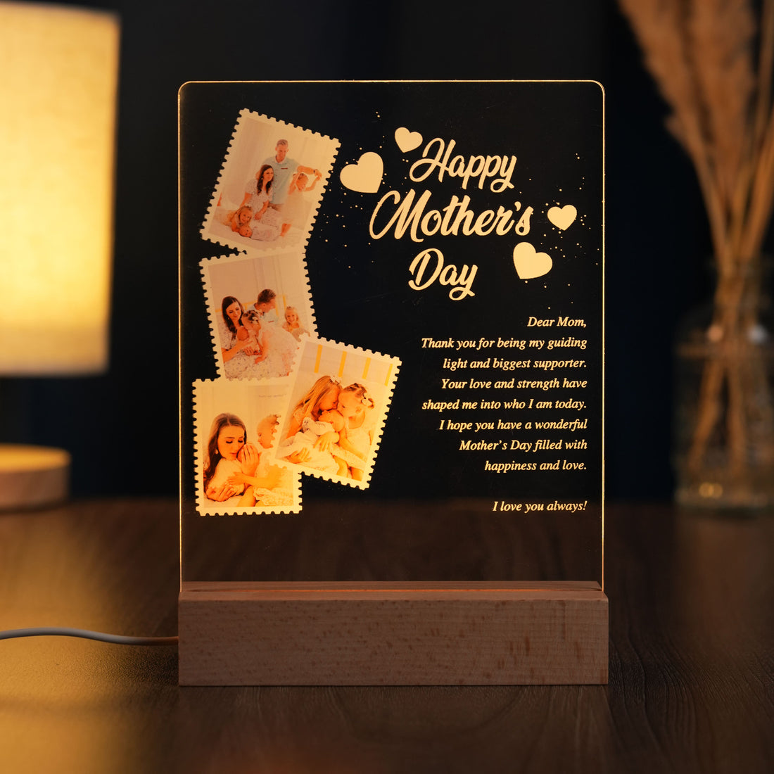 Custom LED Light Frame - Personalized Mother’s Day Acrylic Plaque with Message & Photos