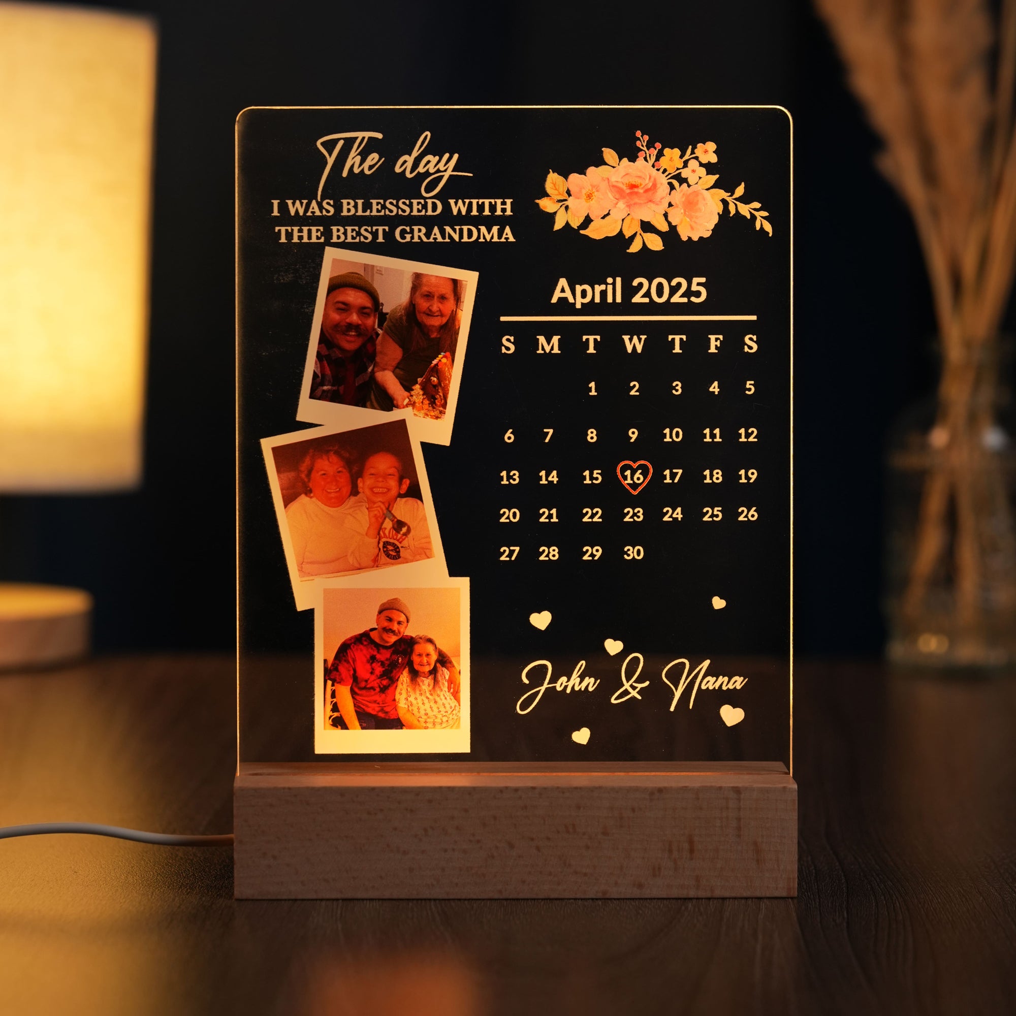 Custom LED Light Frame - Personalized Grandma Calendar Acrylic Plaque
