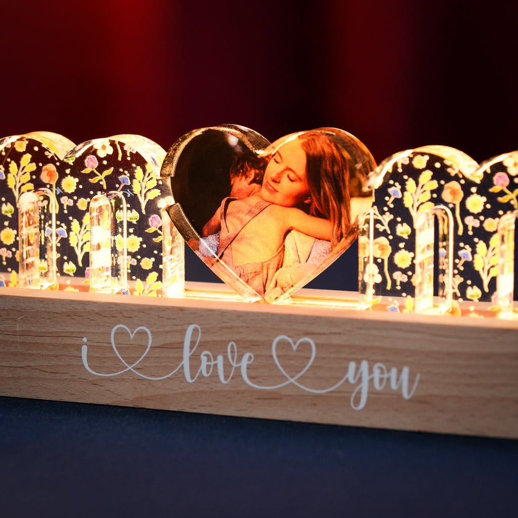 Custom MOM Light with Floral Design and Photo Heart