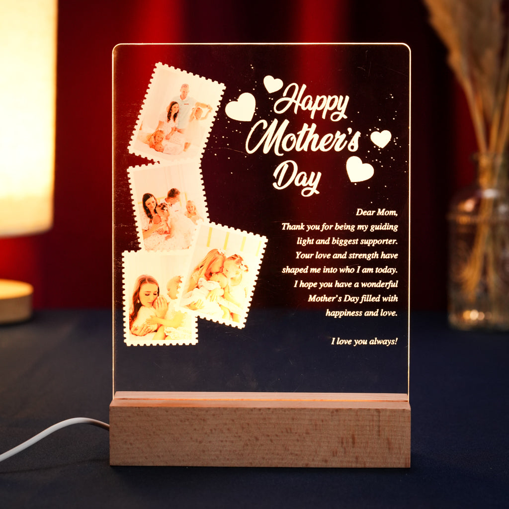 Custom LED Light Frame - Personalized Mother’s Day Acrylic Plaque with Message & Photos