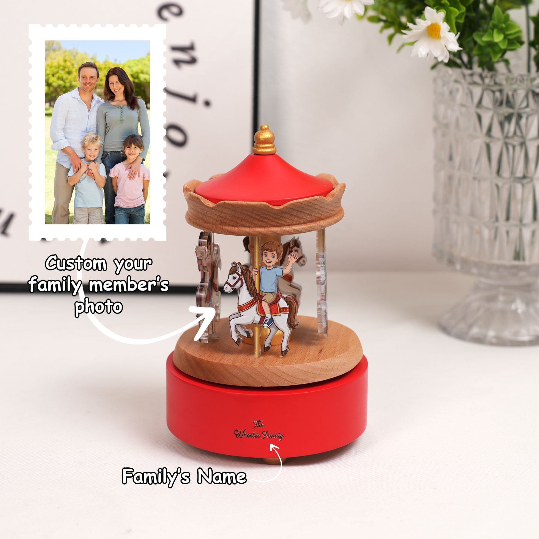 Custom Portrait Carousel Music Box Ornament Family Member Gift For Family