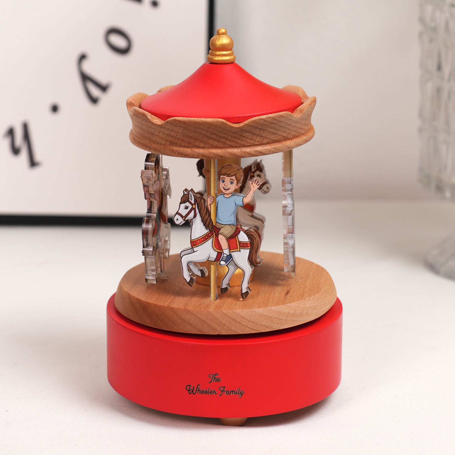 Custom Portrait Carousel Music Box Ornament Family Member Gift For Family