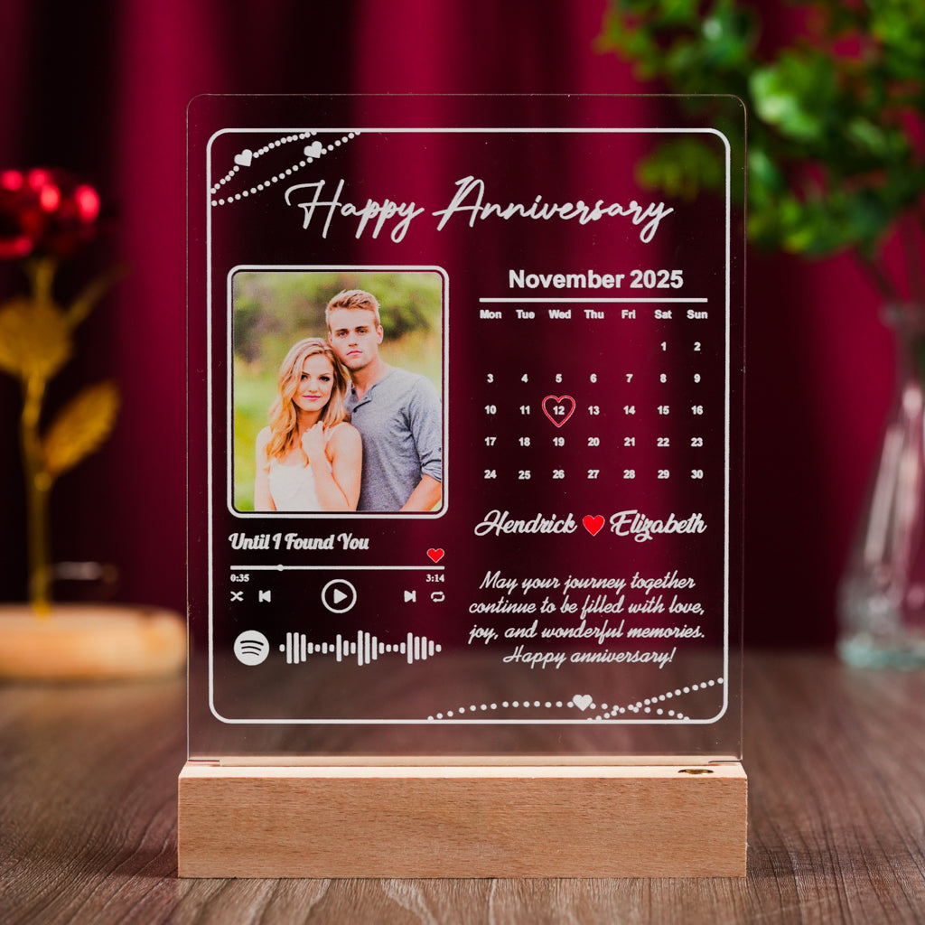 Custom Spotify Song Plaque with Calendar & Photo – Romantic Gift for Couples