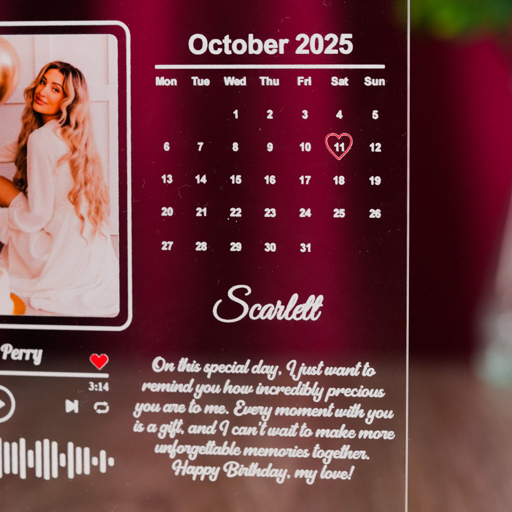 Personalized Birthday Acrylic Plaque – With Photo, Calendar & Song