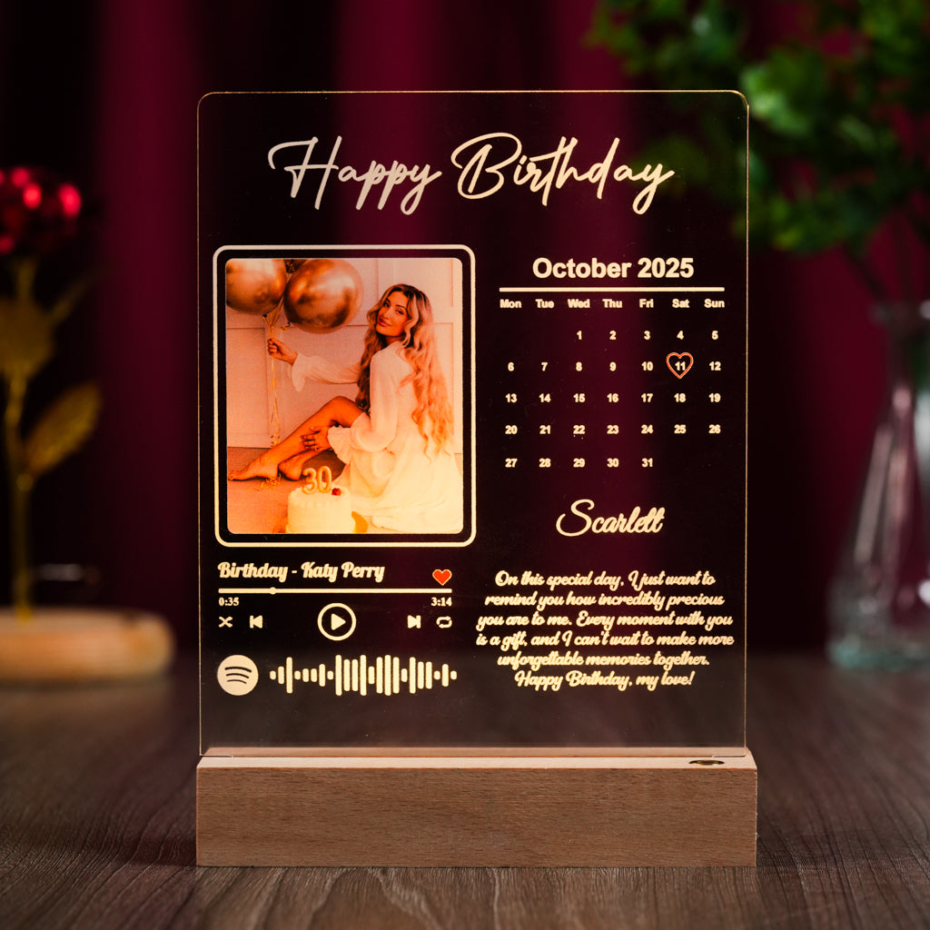 Personalized Birthday Acrylic Plaque – With Photo, Calendar & Song