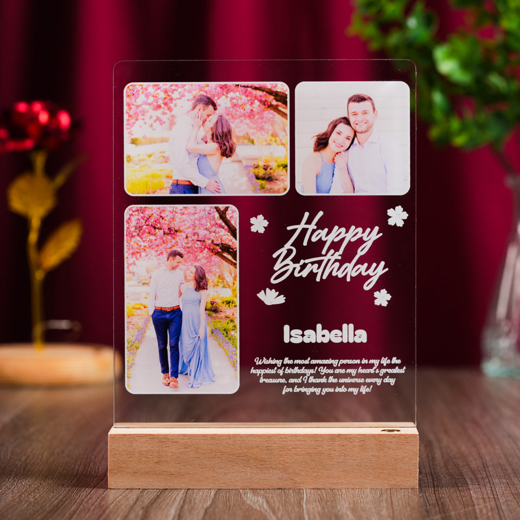 Custom LED Light Frame - Personalized Floral Birthday Acrylic
