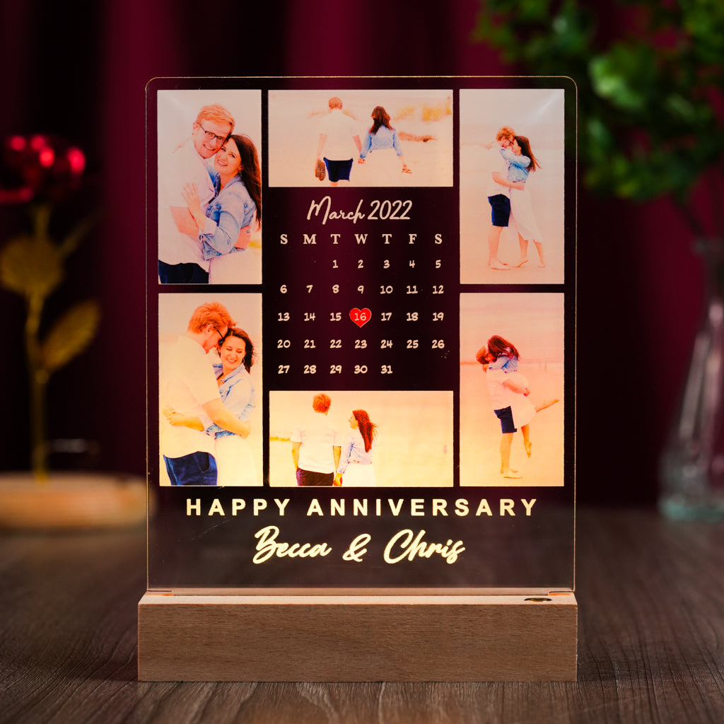 Personalized Anniversary LED Frame with Calendar and Couple Picture