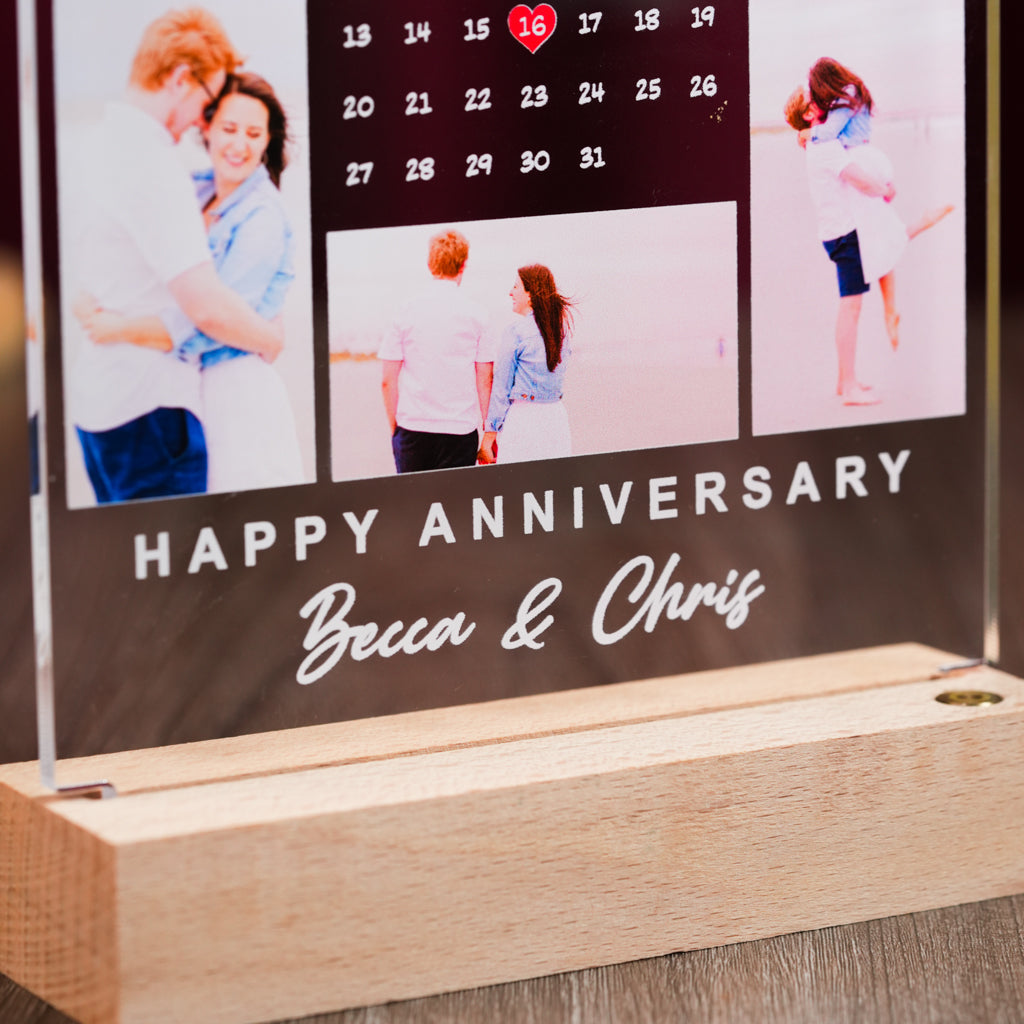 Personalized Anniversary LED Frame with Calendar and Couple Picture