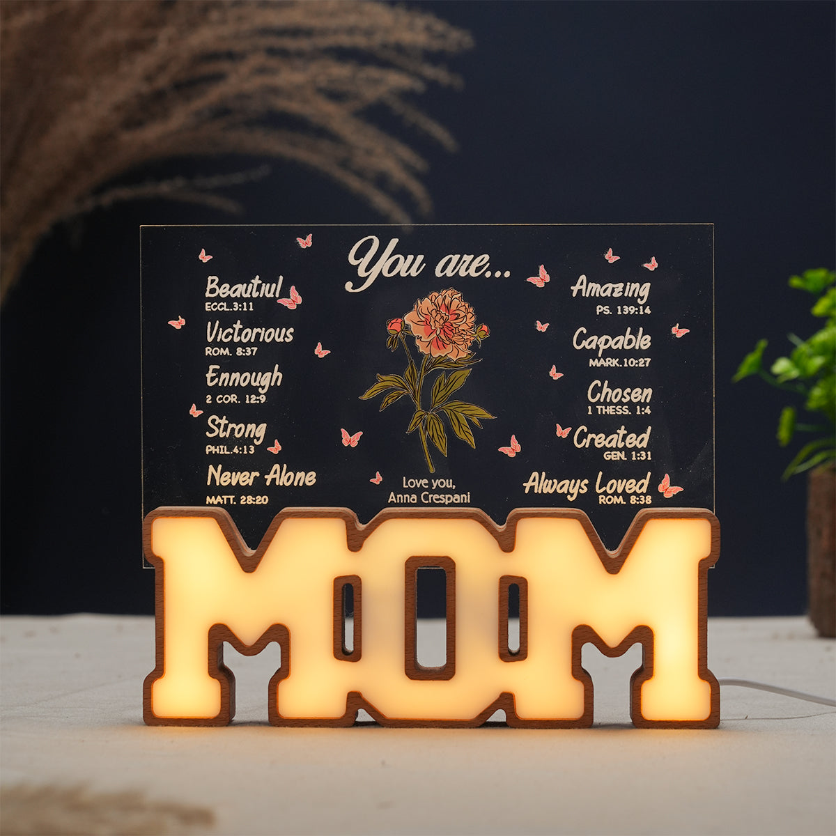 Personalized MOM Letter Night Light - Mother Flower