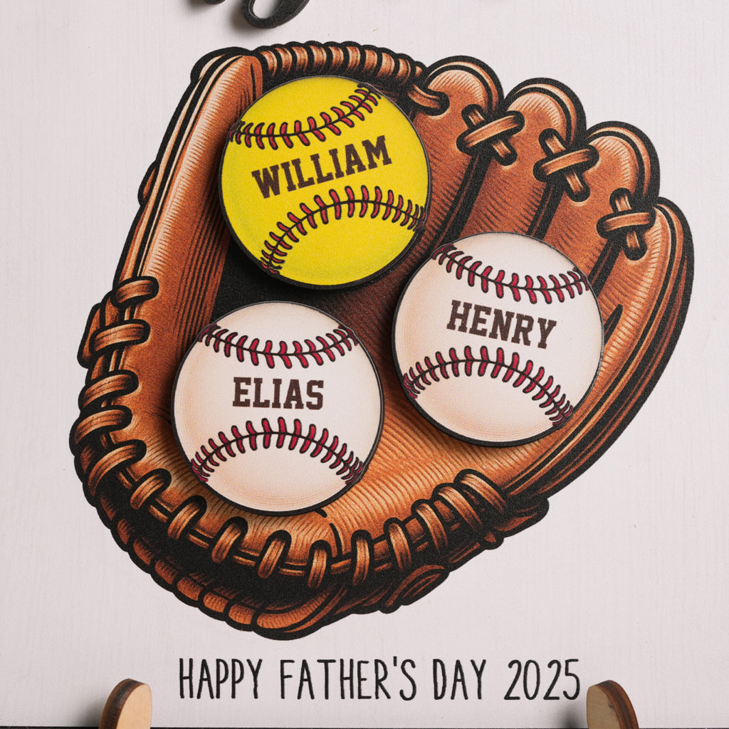 We Caught The Best Dad Baseball & Softball Personalized 2-Layer Wooden Plaque Custom Kid's Name – Perfect Gift for Husband and Dad