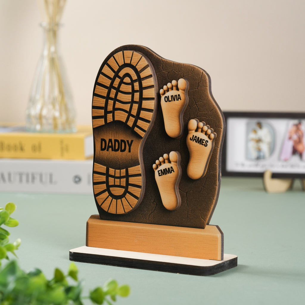 Father and Child Footprint Wooden Stand Personalized