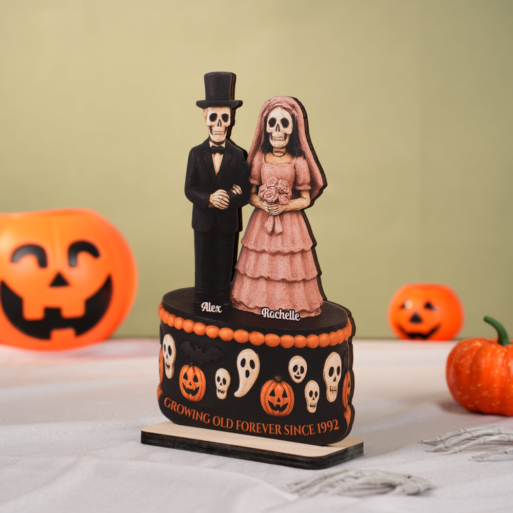 Growing Old Forever Wooden Stand Halloween Skeleton Couple