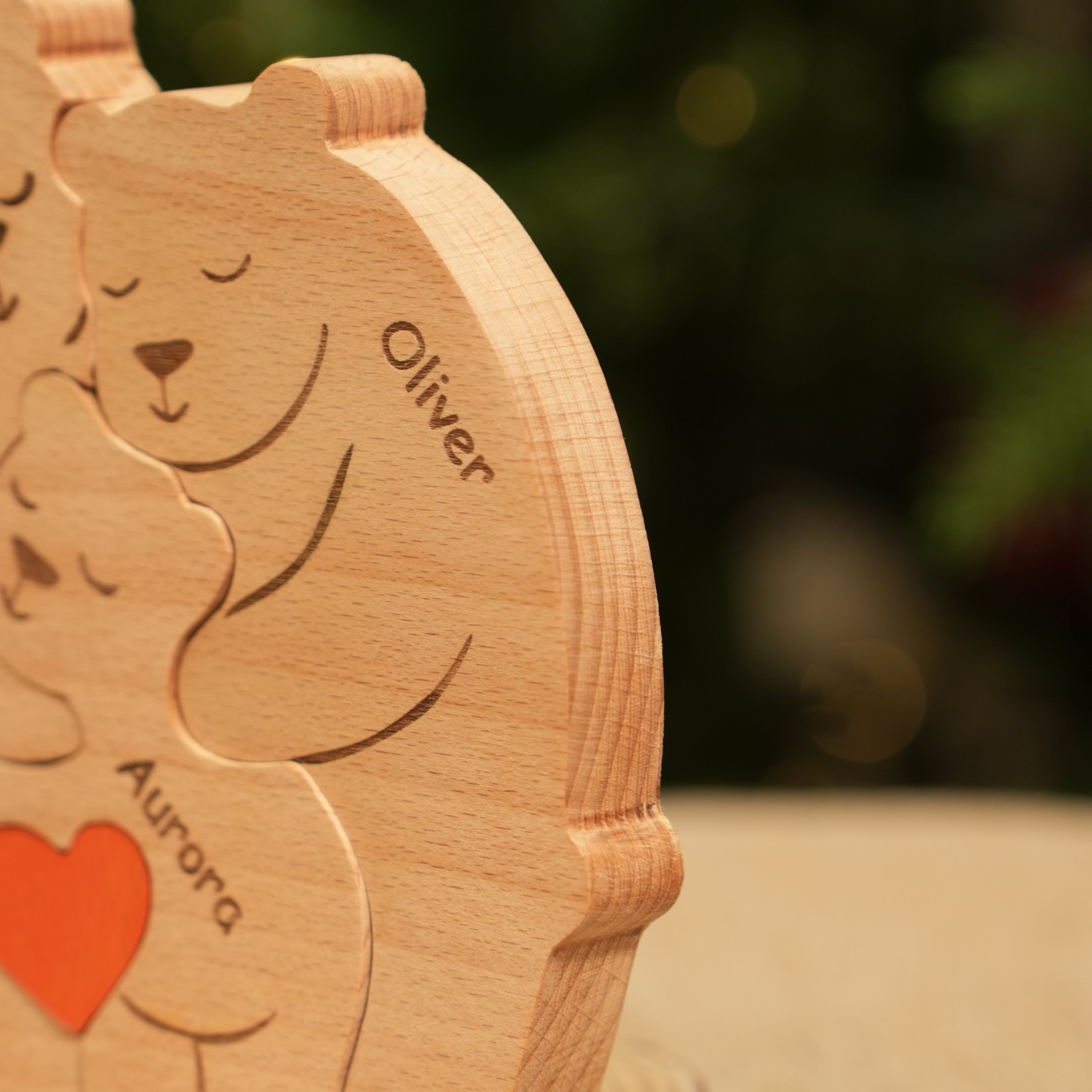 Family Personalized Custom Bear Shaped Wooden Art Puzzle - Wooden Bear Carvings, Carved Wood Decor - Gift For Family Members