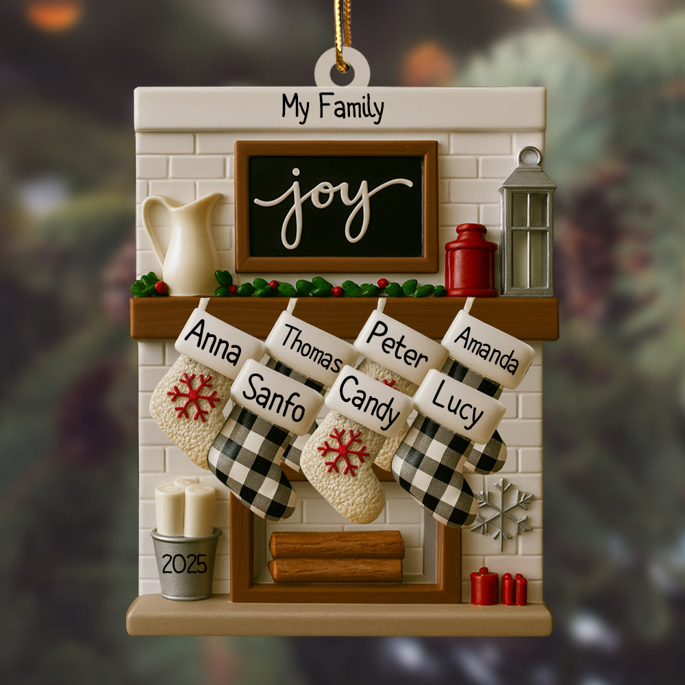 Fireplace Mantel Family Stocking Ornament Personalized Joy Ornament for Christmas Family of 2 3 4 5 6 7 8 9 10 11 12- Family of 11 Ornaments