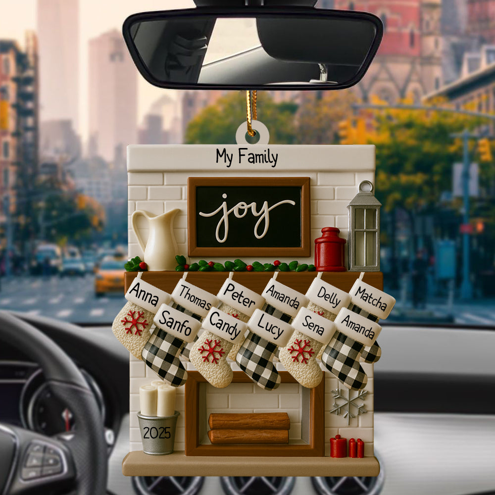 Fireplace Mantel Family Stocking Ornament Personalized Joy Ornament for Christmas Family of 2 3 4 5 6 7 8 9 10 11 12- Family of 11 Ornaments