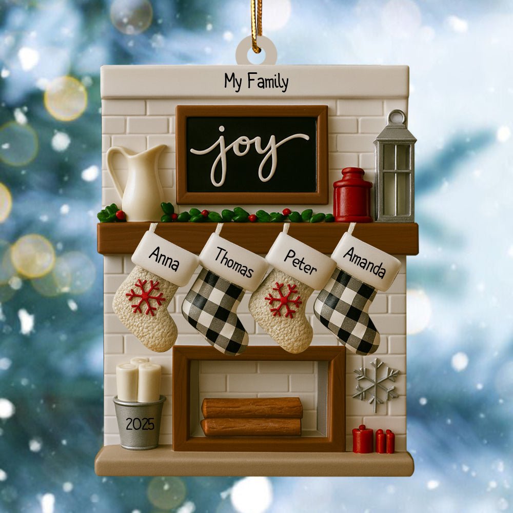 Fireplace Mantel Family Stocking Ornament Personalized Joy Ornament for Christmas Family of 2 3 4 5 6 7 8 9 10 11 12- Family of 11 Ornaments