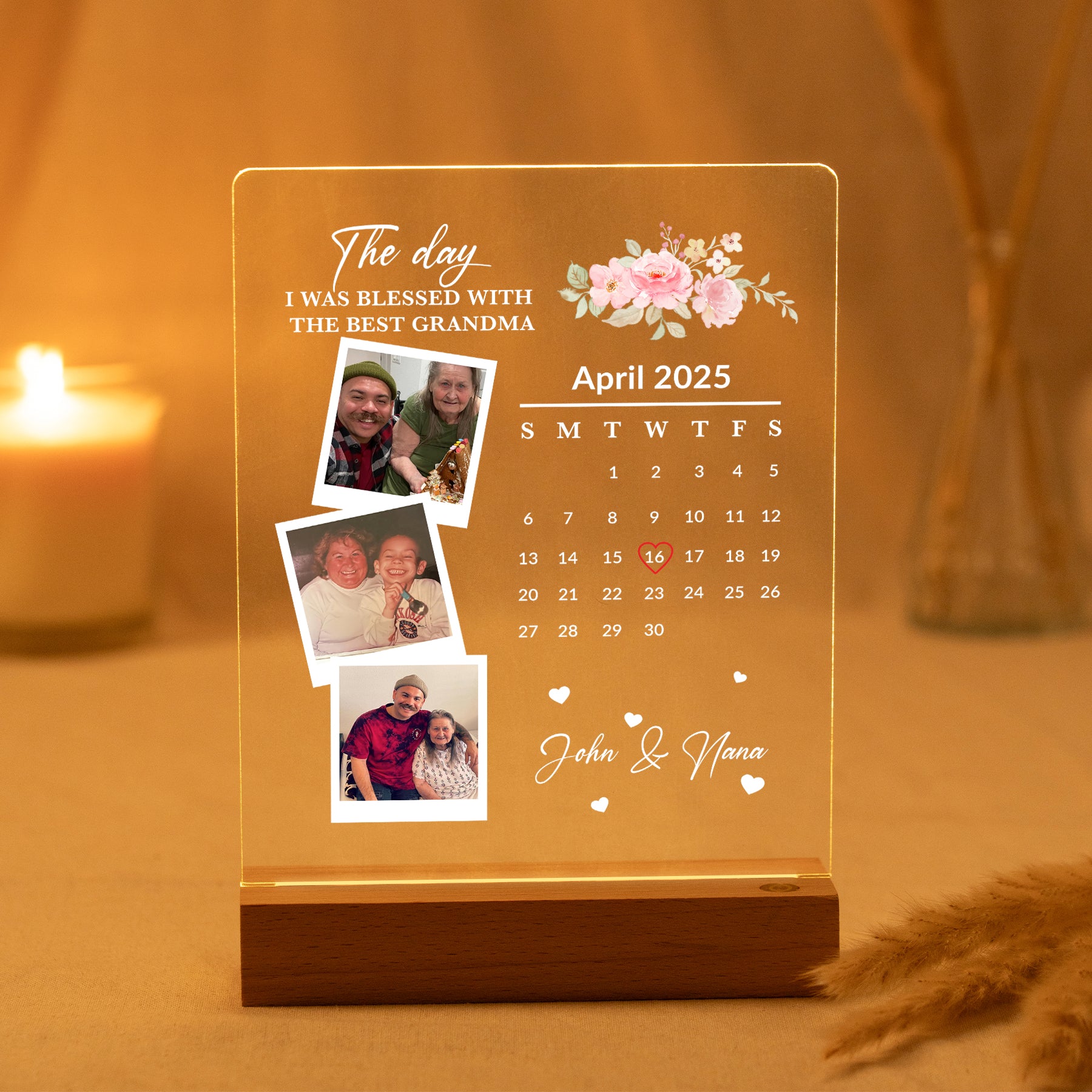 Custom LED Light Frame - Personalized Grandma Calendar Acrylic Plaque