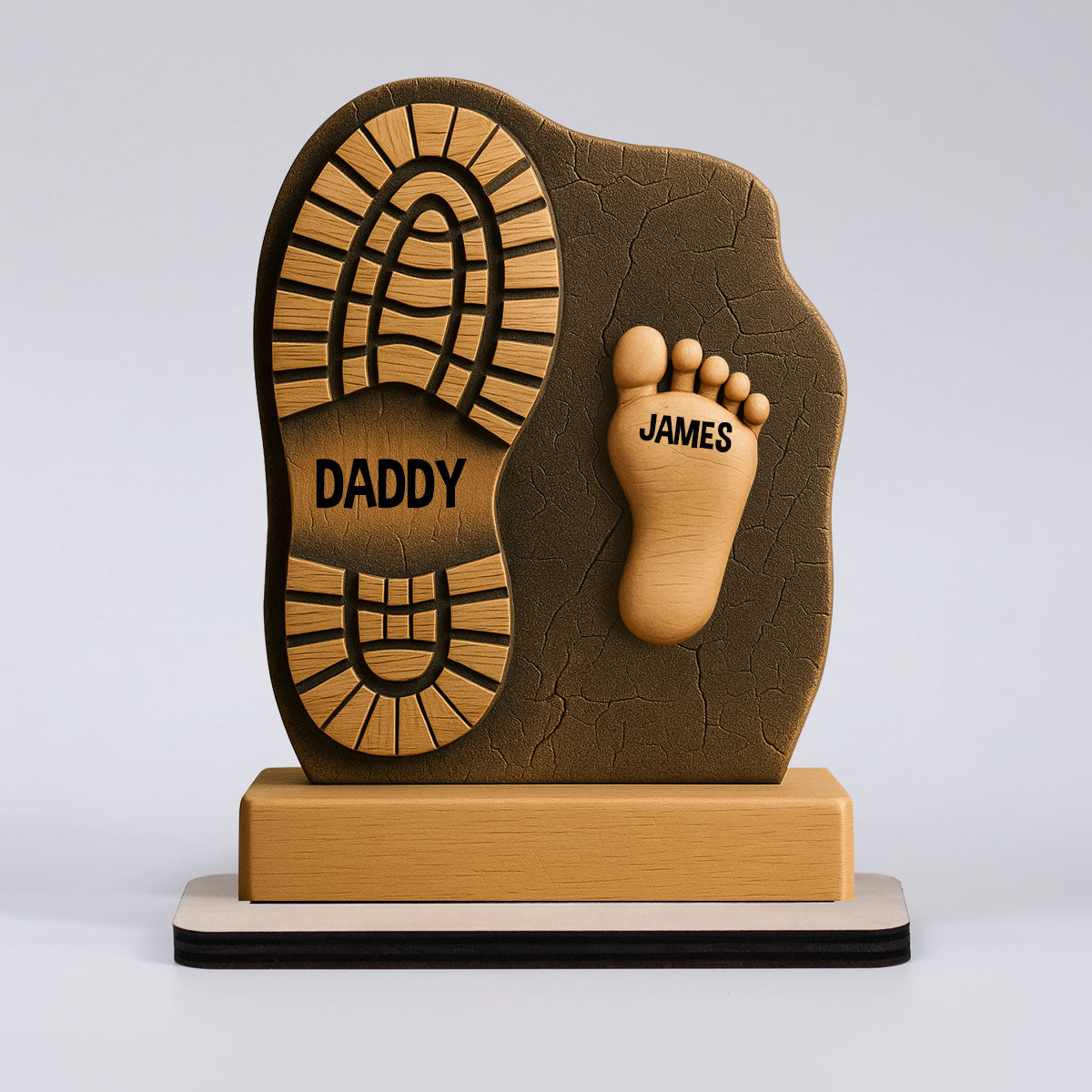 Father and Child Footprint Wooden Stand Personalized