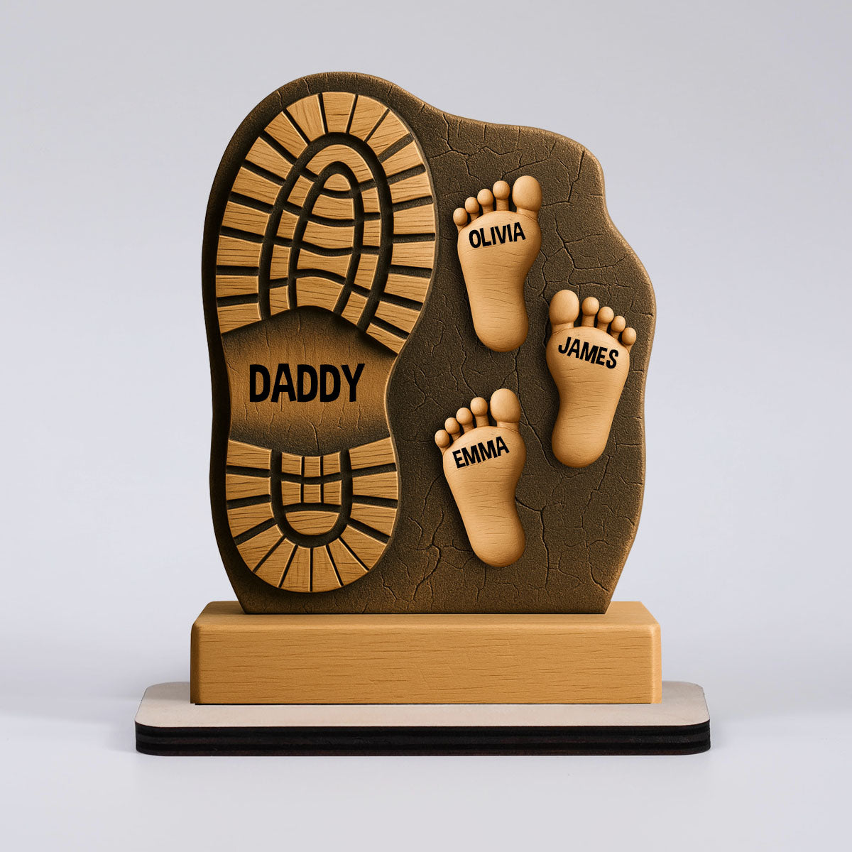 Father and Child Footprint Wooden Stand Personalized