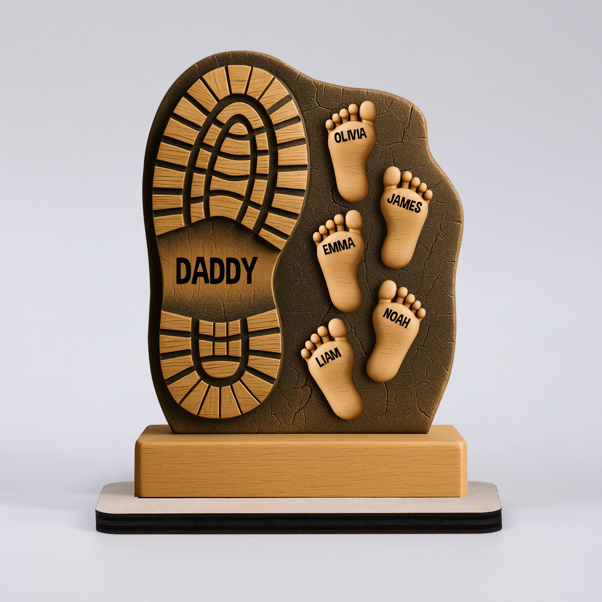 Father and Child Footprint Wooden Stand Personalized