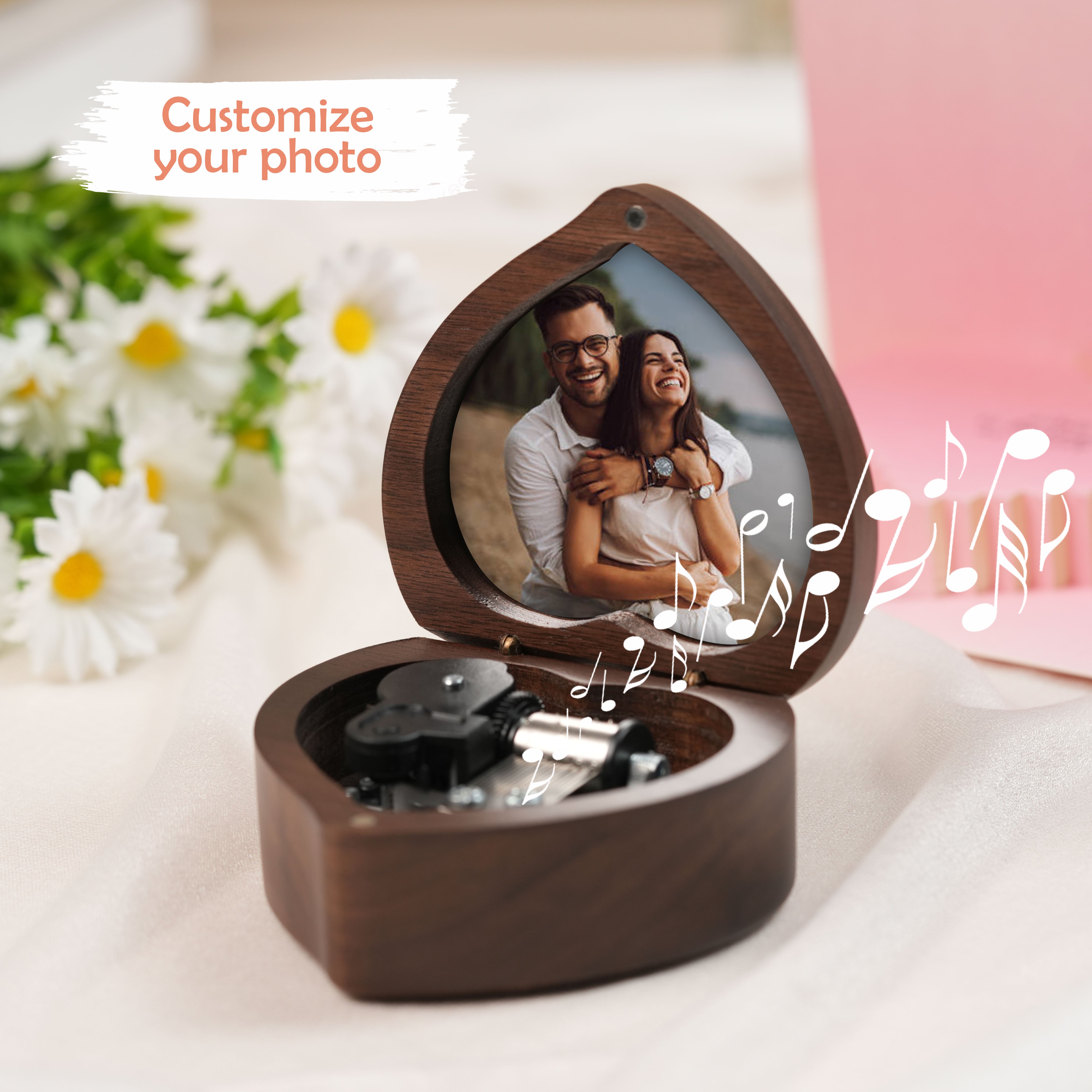 Personalized Music Box with a Custom Metal Melody Mechanism, Wooden Heart Music Box