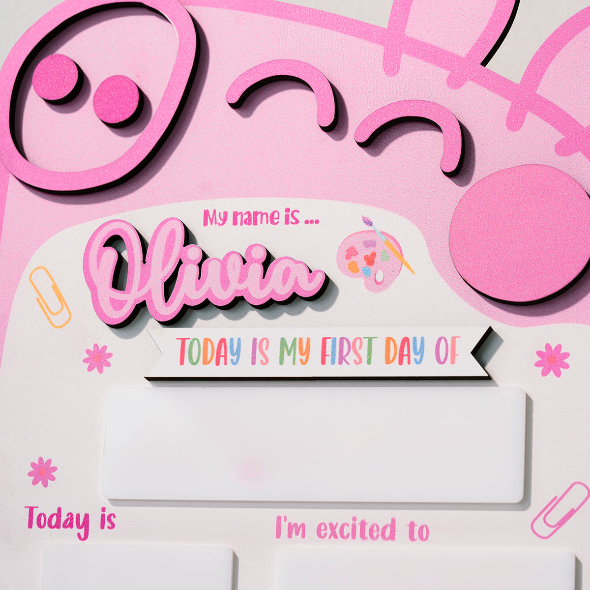 Back to School Sign Cute Pig, Custom Kids Daisy School Board Sign