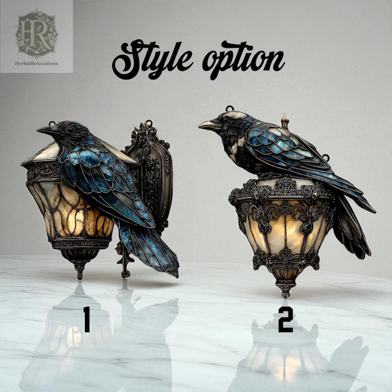 Raven Gothic Lantern Acrylic Suncatcher – 2D Faux Crow on Lamp Halloween Window Hanging, Dark Academia & Spooky Home Decor