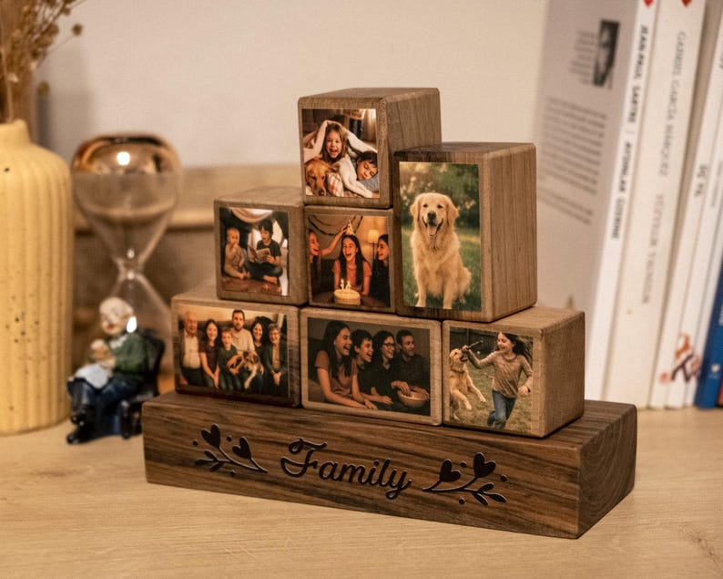 Custom Wooden Photo Blocks Collage – Stackable Wood Photo Block Set, Family & Personalized Picture Gift