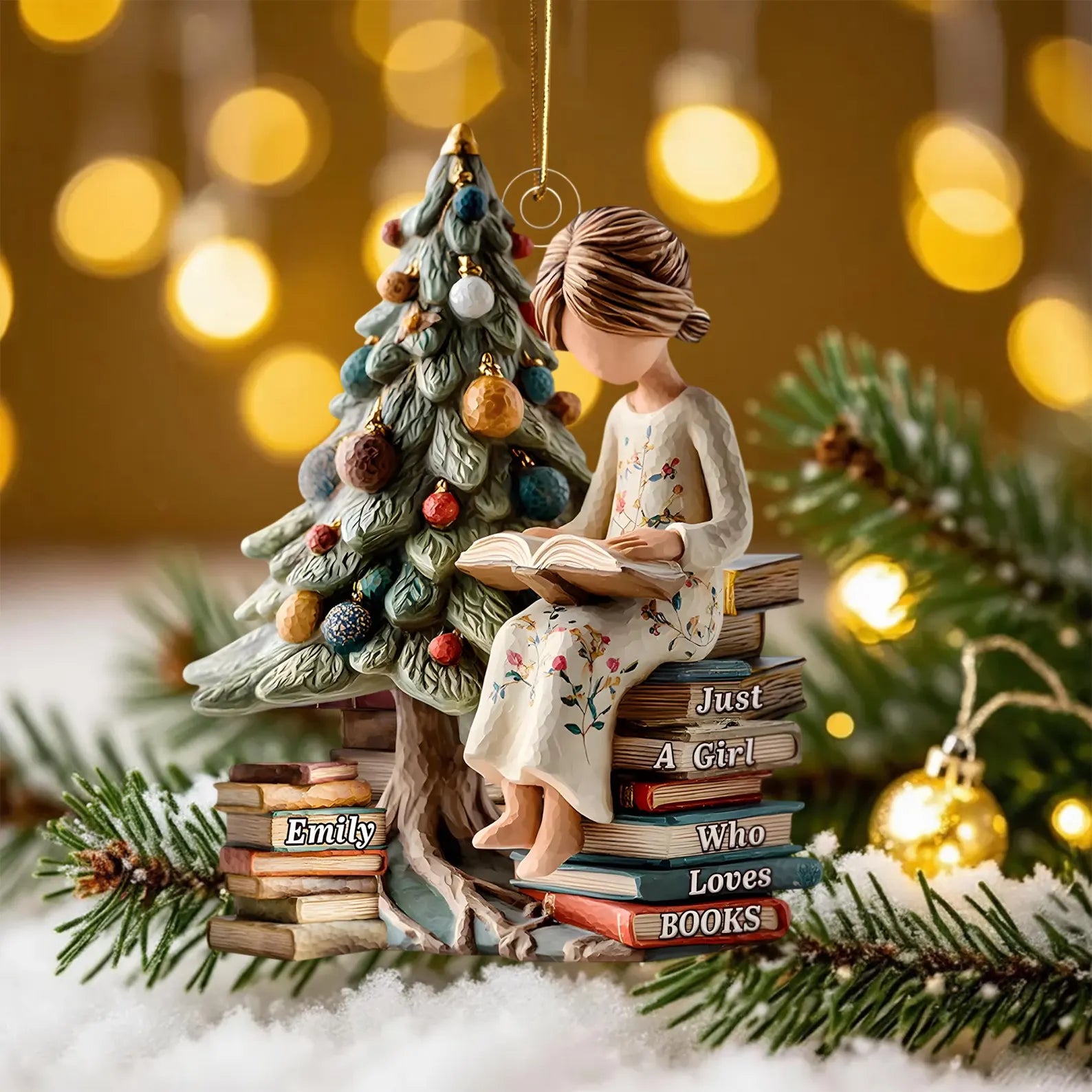 Just a Girl Who Loves Books Ornament, Personalized Reading Girl Ornament, Book Lover Christmas Gift