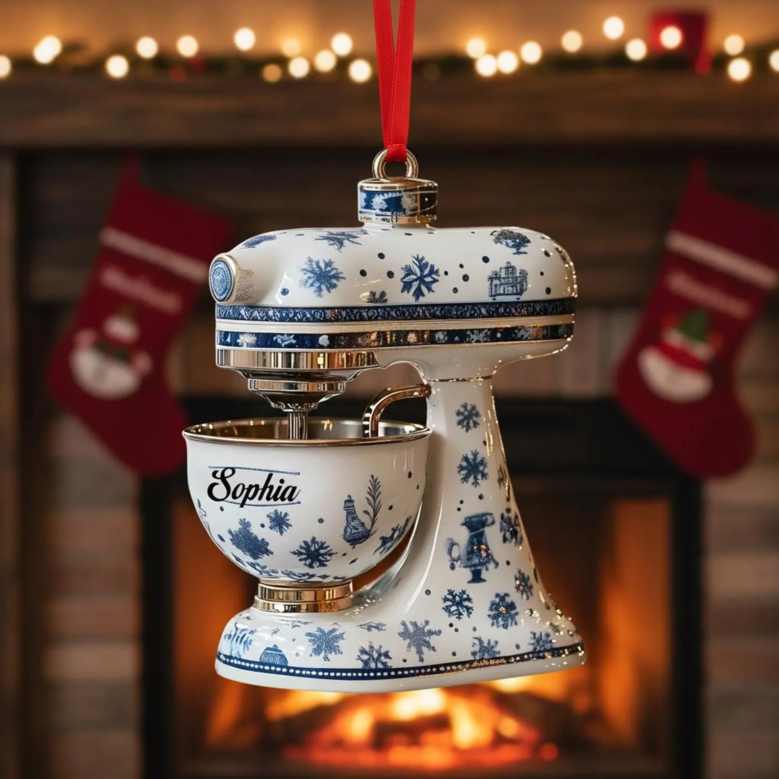 Personalized Kitchen Mixer Ornament, 2D Blue Snowflake Christmas Tree Decoration